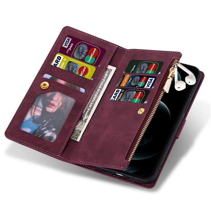 Zipper Wallet 9 Card Slots Magnetic Case with Handbag Wristlet