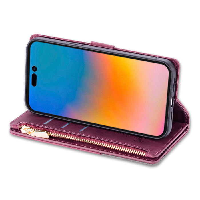 Zipper Wallet 9 Card Slots Magnetic Case with Handbag Wristlet