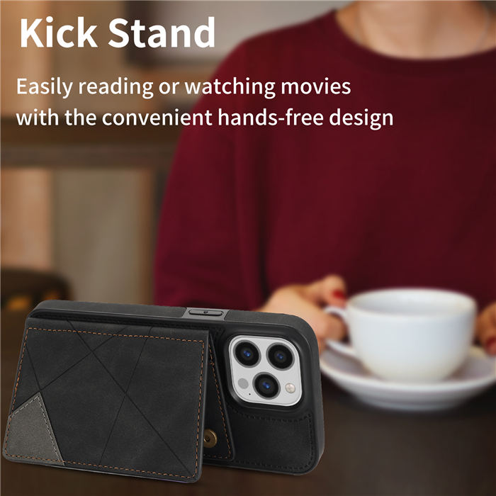 Wallet Kickstand Line Leather Magnetic Button Cover