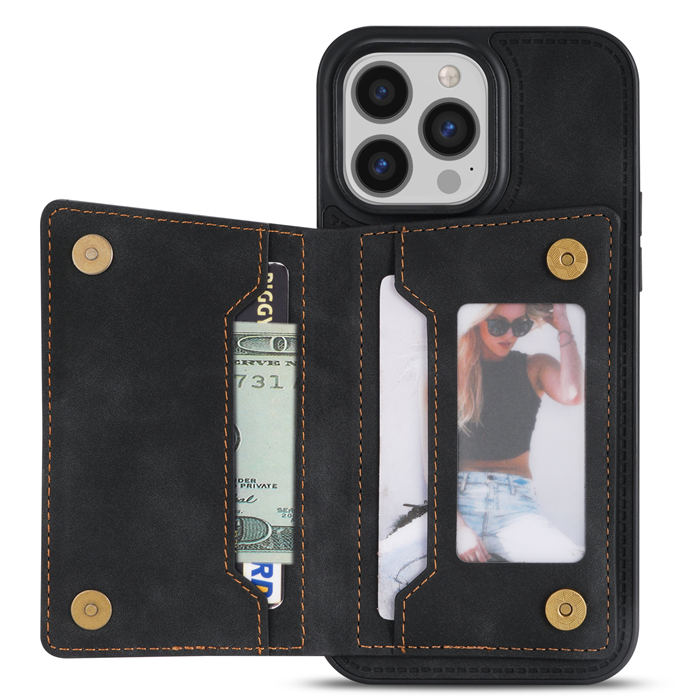 Wallet Kickstand Line Leather Magnetic Button Cover