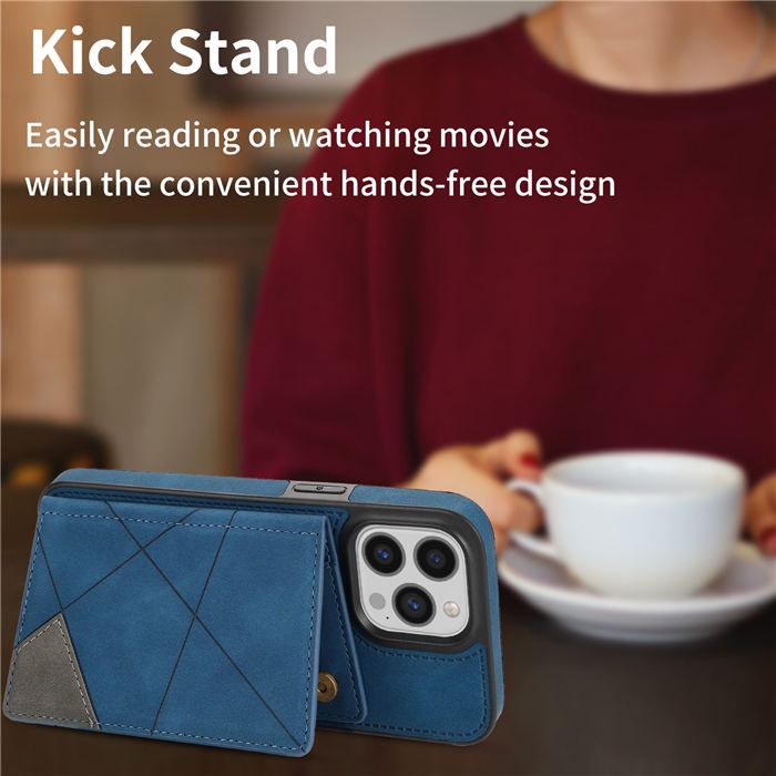 Wallet Kickstand Line Leather Magnetic Button Cover