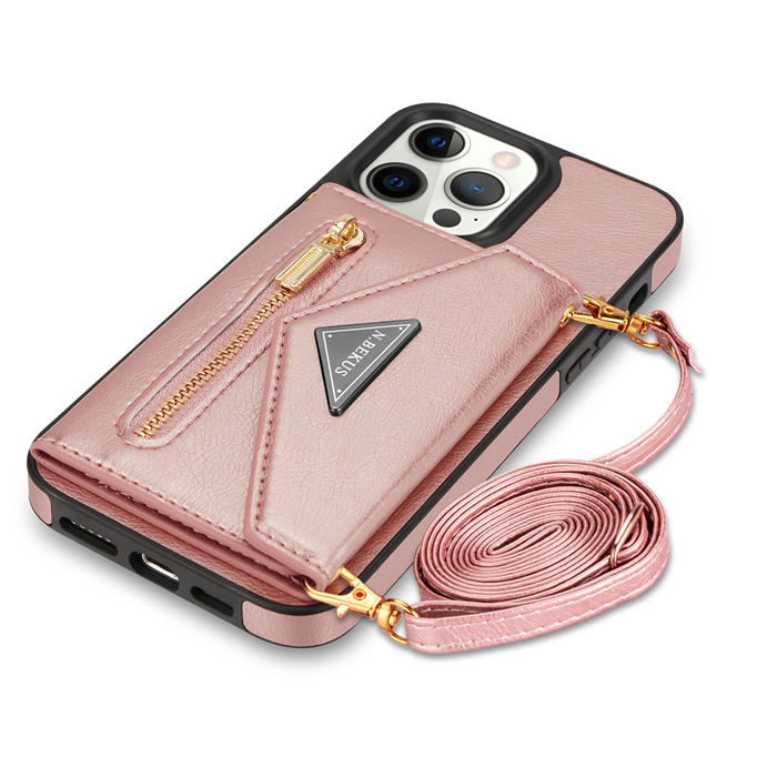 Crossbody Strap Zipper Wallet Kickstand Phone Cover