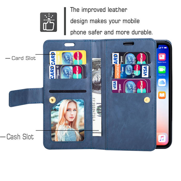 Samsung Galaxy S21/S21 Plus/S21 Ultra Zipper Pocket Wallet Stand Case Blue