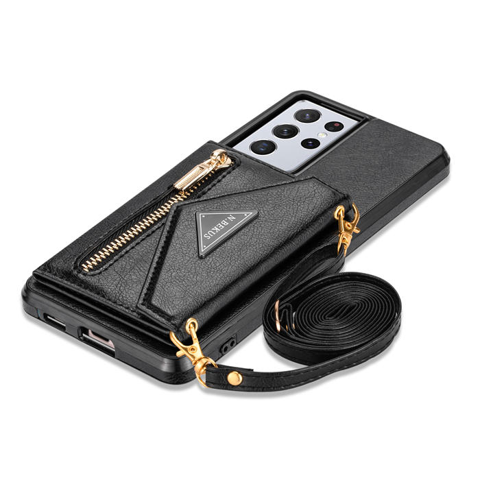 Crossbody Zipper Wallet Samsung Galaxy S21 Ultra Case With Strap