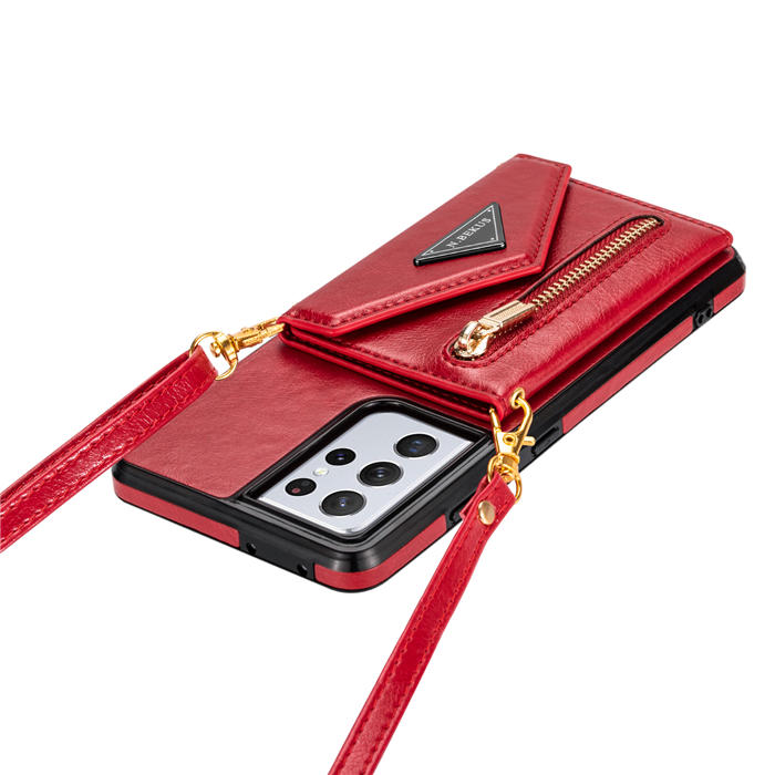 Crossbody Zipper Wallet Samsung Galaxy S21 Ultra Case With Strap