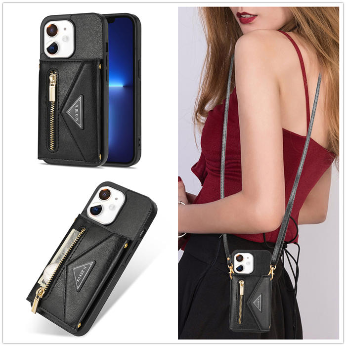 Crossbody Zipper Wallet iPhone 12/12 Pro Case With Strap