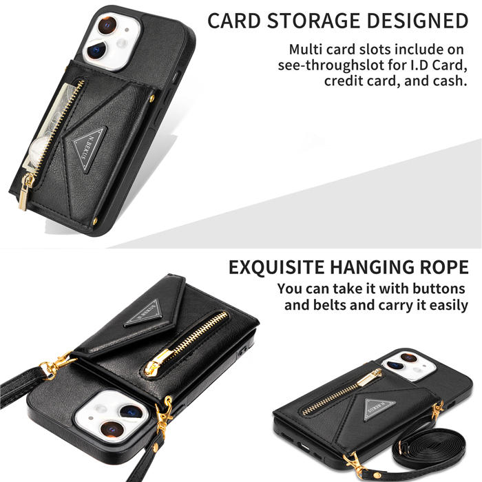 Crossbody Zipper Wallet iPhone 12/12 Pro Case With Strap