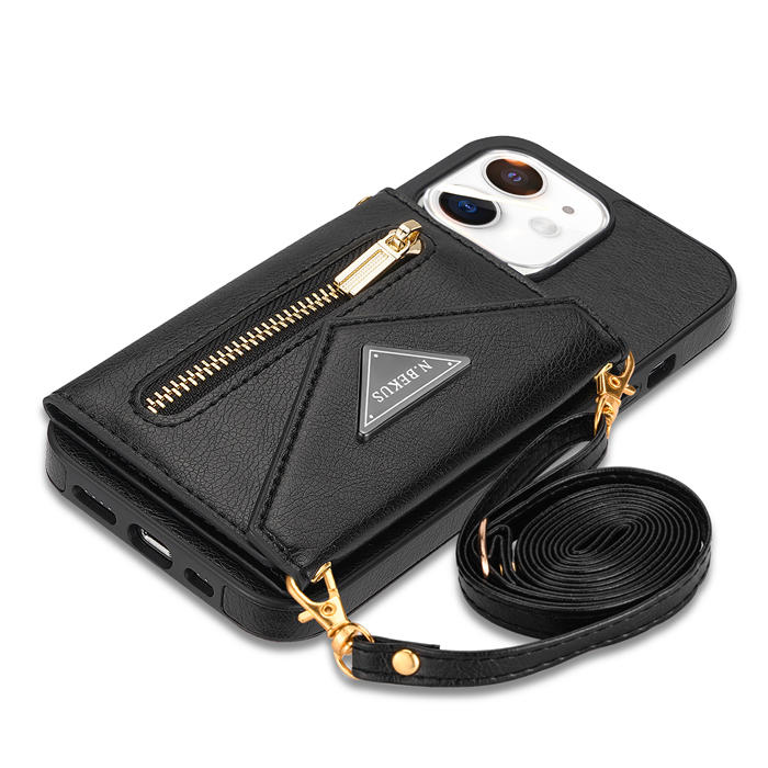Crossbody Zipper Wallet iPhone 12/12 Pro Case With Strap