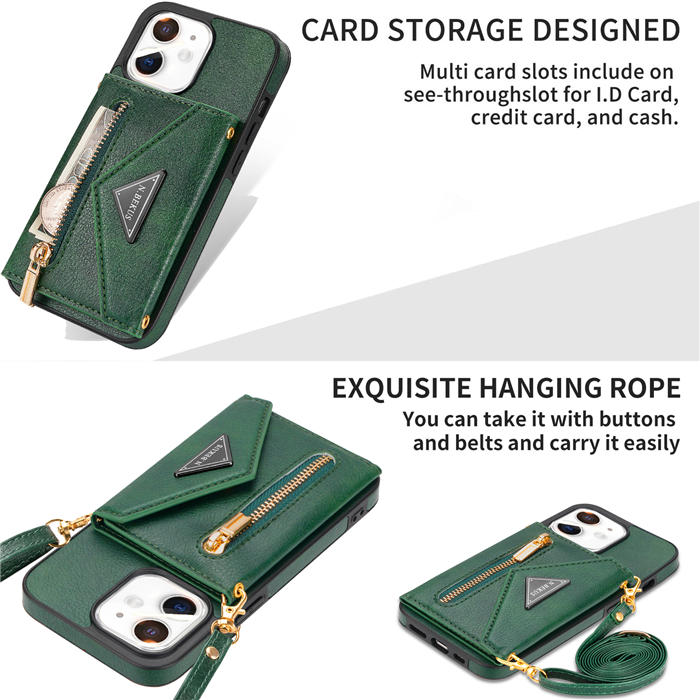 Crossbody Zipper Wallet iPhone 12/12 Pro Case With Strap