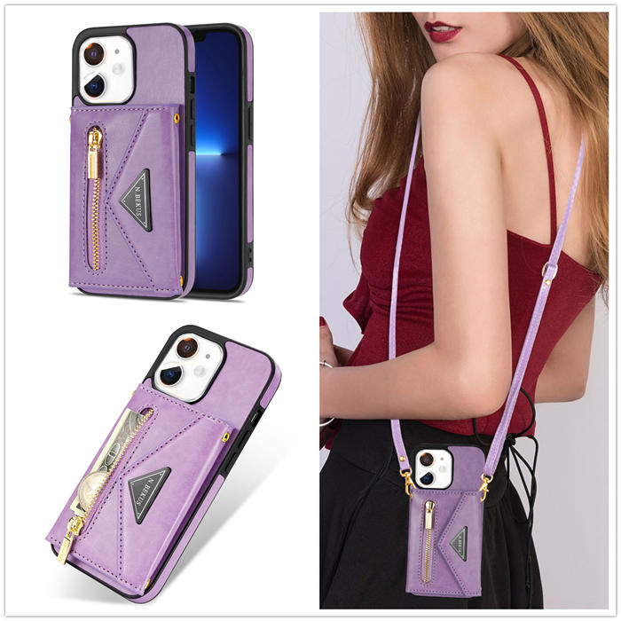 Crossbody Zipper Wallet iPhone 12/12 Pro Case With Strap