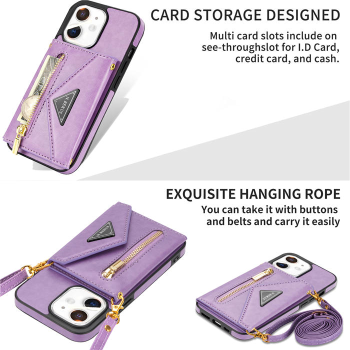 Crossbody Zipper Wallet iPhone 12/12 Pro Case With Strap