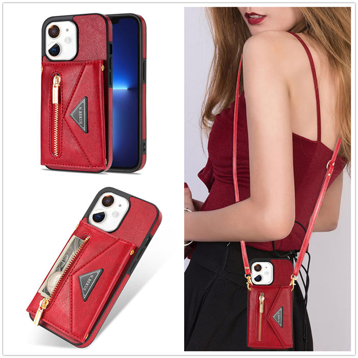 Crossbody Zipper Wallet iPhone 12/12 Pro Case With Strap