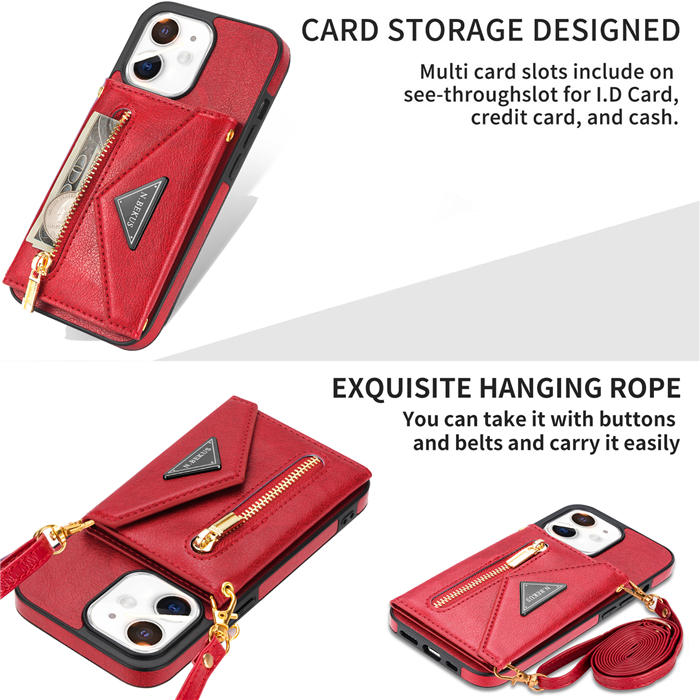 Crossbody Zipper Wallet iPhone 12/12 Pro Case With Strap