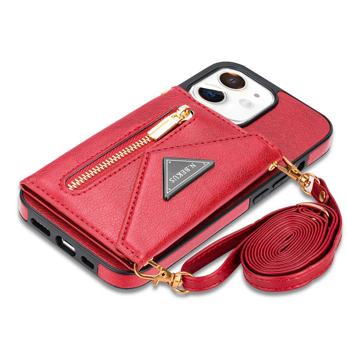 Crossbody Zipper Wallet iPhone 12/12 Pro Case With Strap