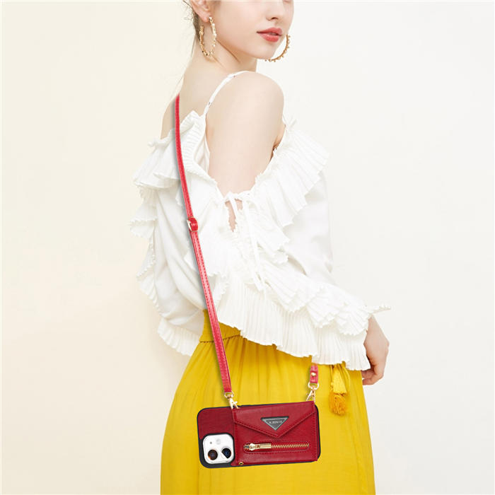 Crossbody Zipper Wallet iPhone 12/12 Pro Case With Strap