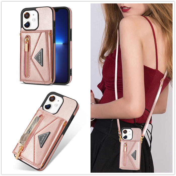 Crossbody Zipper Wallet iPhone 12/12 Pro Case With Strap