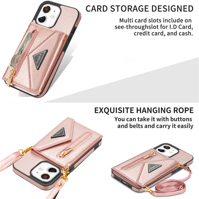 Crossbody Zipper Wallet iPhone 12/12 Pro Case With Strap