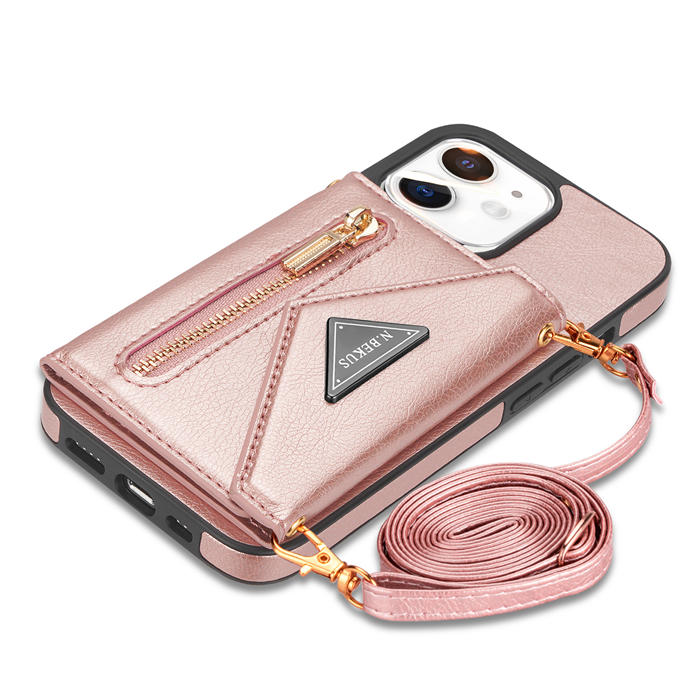 Crossbody Zipper Wallet iPhone 12/12 Pro Case With Strap