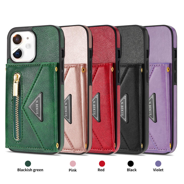 Crossbody Zipper Wallet iPhone 12/12 Pro Case With Strap