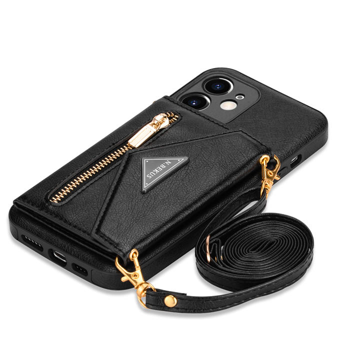 Crossbody Zipper Wallet iPhone 12 Mini Case With Strap