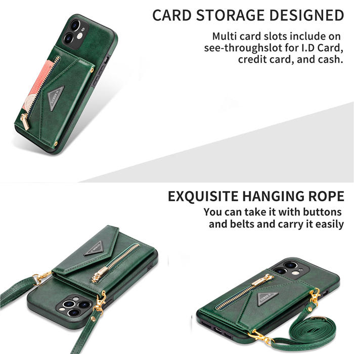 Crossbody Zipper Wallet iPhone 12 Mini Case With Strap