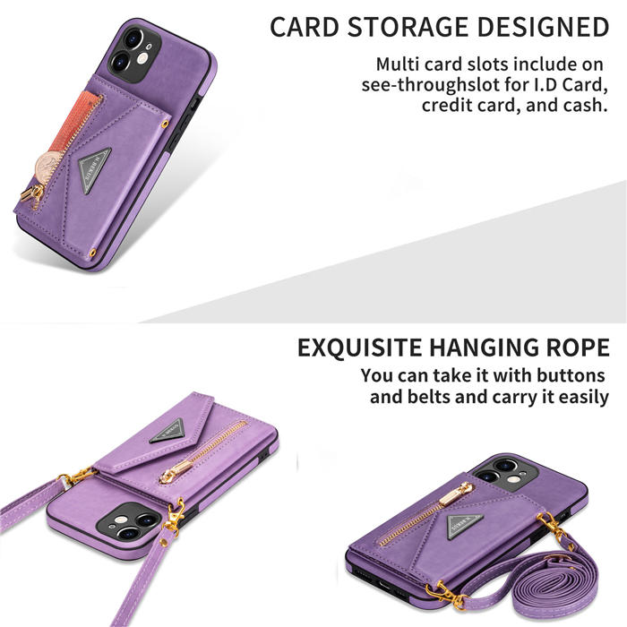 Crossbody Zipper Wallet iPhone 12 Mini Case With Strap