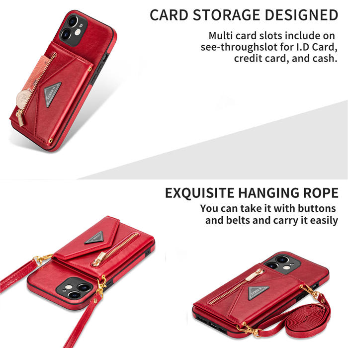 Crossbody Zipper Wallet iPhone 12 Mini Case With Strap