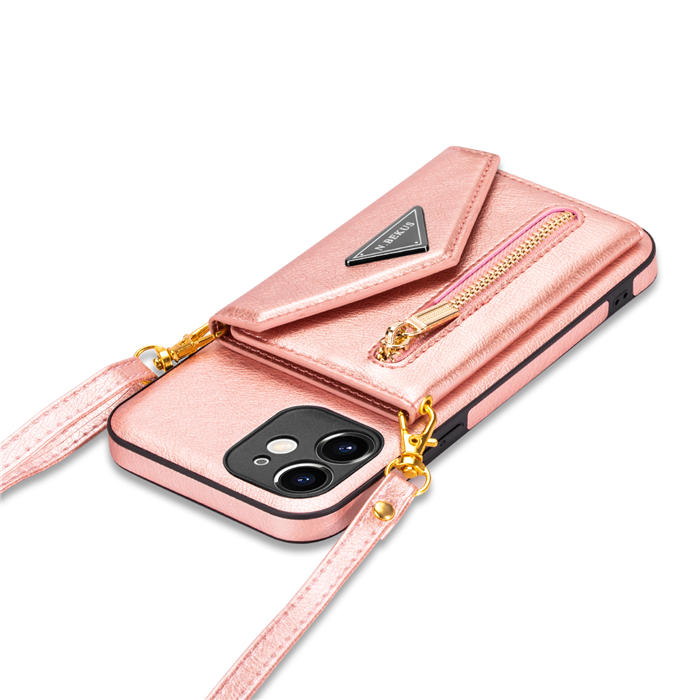 Crossbody Zipper Wallet iPhone 12 Mini Case With Strap