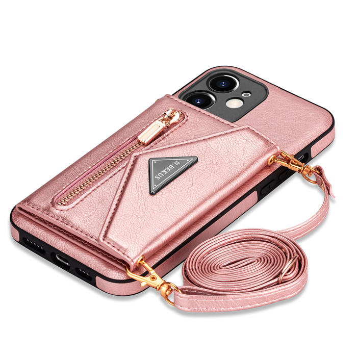 Crossbody Zipper Wallet iPhone 12 Mini Case With Strap