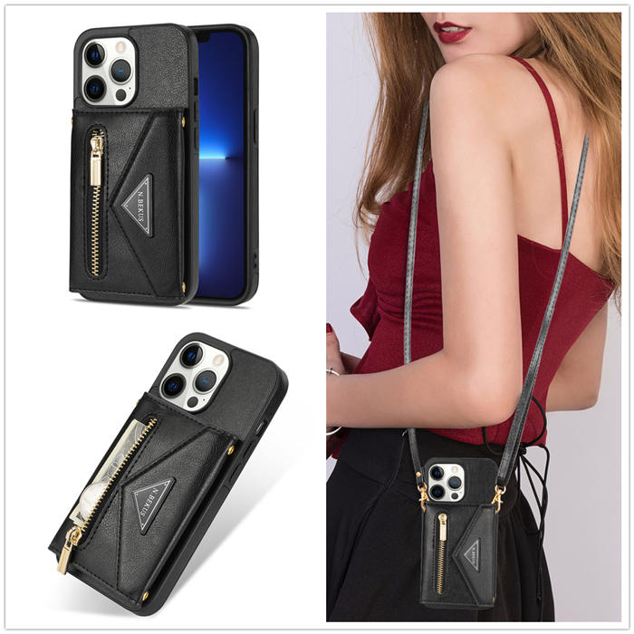 Crossbody Zipper Wallet iPhone 12 Pro Max Case With Strap