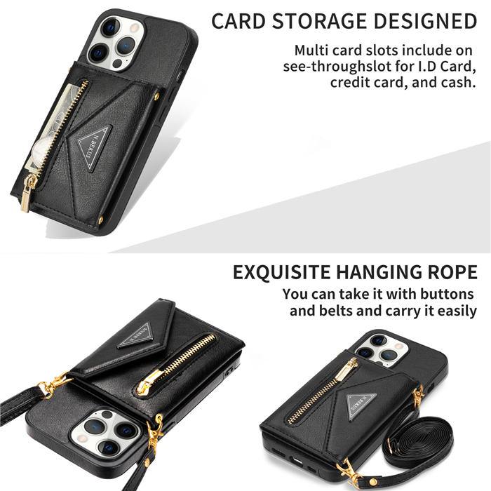 Crossbody Zipper Wallet iPhone 12 Pro Max Case With Strap