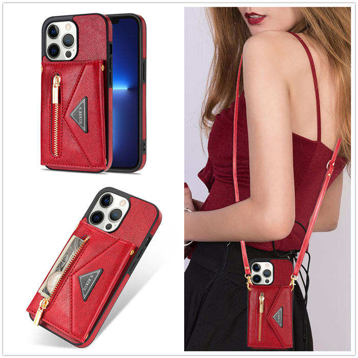 Crossbody Zipper Wallet iPhone 12 Pro Max Case With Strap