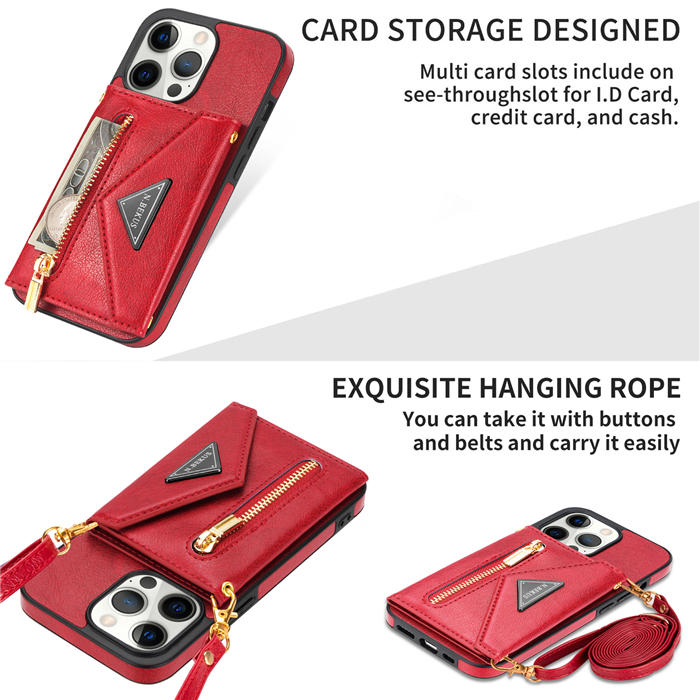 Crossbody Zipper Wallet iPhone 12 Pro Max Case With Strap