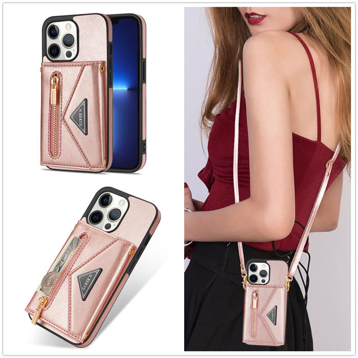 Crossbody Zipper Wallet iPhone 12 Pro Max Case With Strap