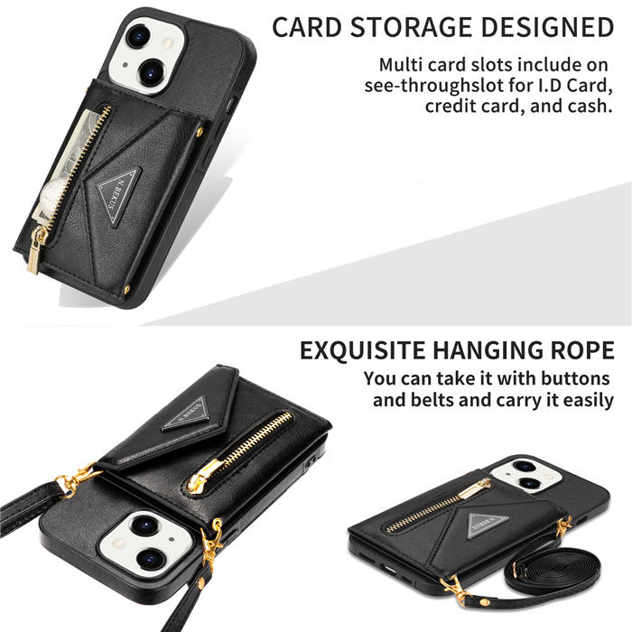 Crossbody Zipper Wallet iPhone 13 Mini Case With Strap