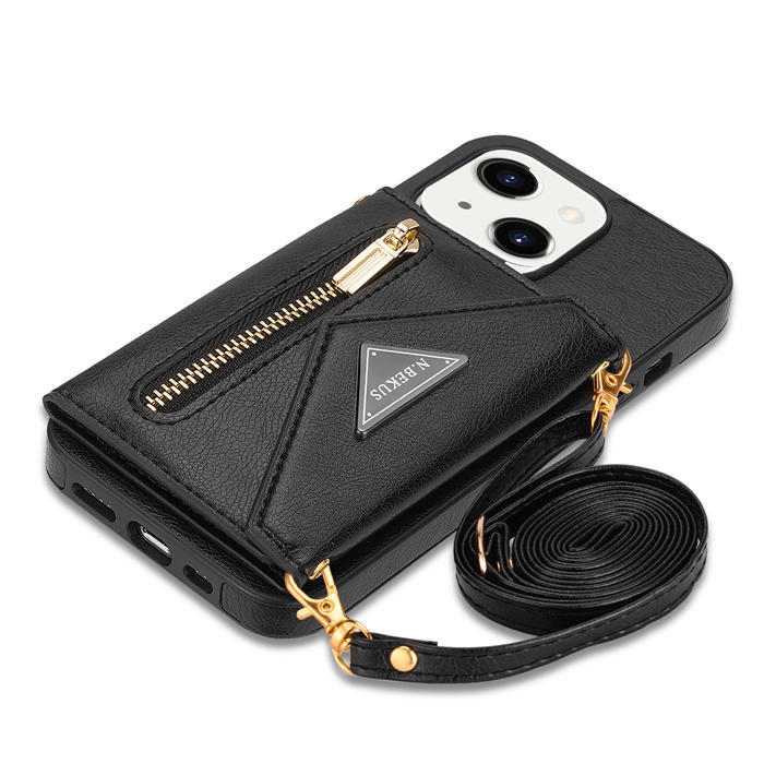 Crossbody Zipper Wallet iPhone 13 Mini Case With Strap