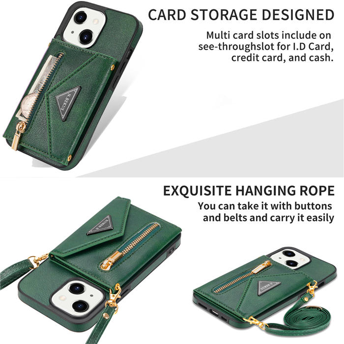 Crossbody Zipper Wallet iPhone 13 Case With Strap