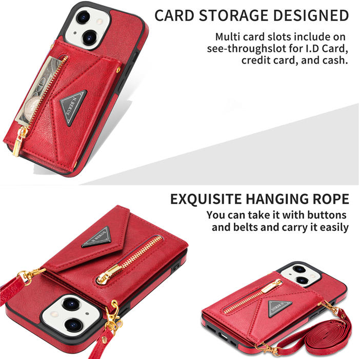 Crossbody Zipper Wallet iPhone 13 Case With Strap