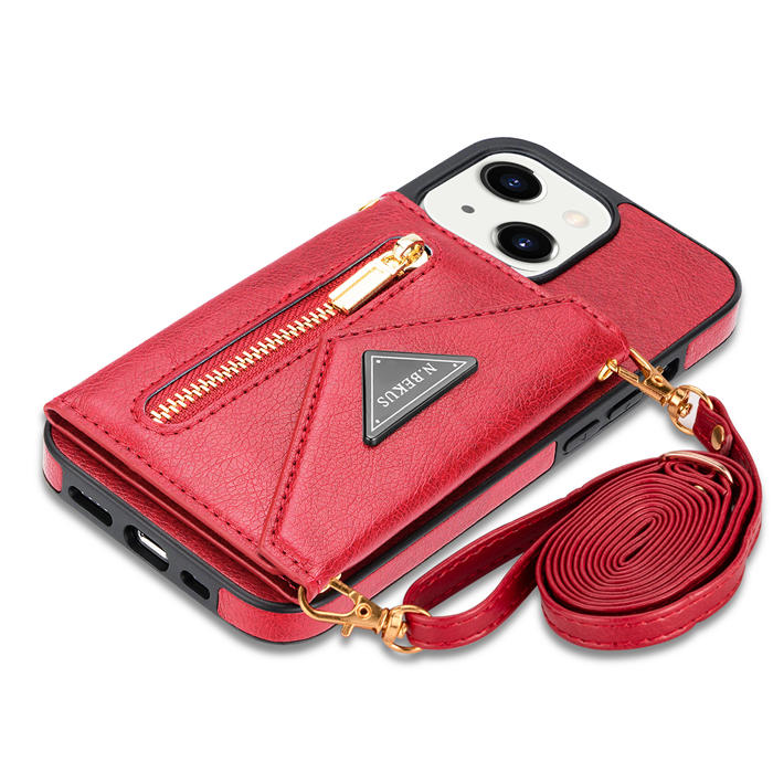 Crossbody Zipper Wallet iPhone 13 Mini Case With Strap