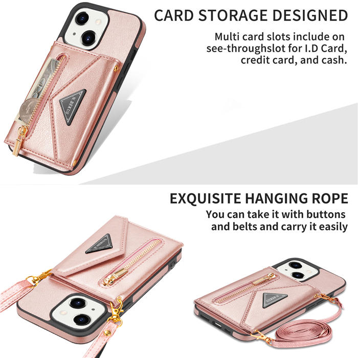 Crossbody Zipper Wallet iPhone 13 Case With Strap