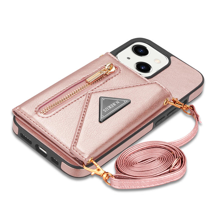 Crossbody Zipper Wallet iPhone 13 Mini Case With Strap