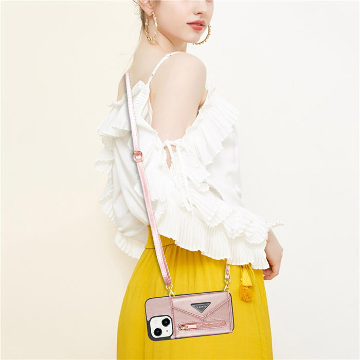 Crossbody Zipper Wallet iPhone 13 Mini Case With Strap