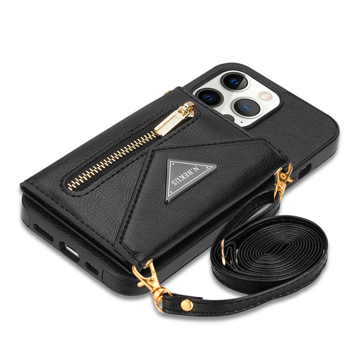 Crossbody Zipper Wallet iPhone 13 Pro Case With Strap