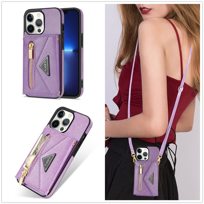 Crossbody Zipper Wallet iPhone 13 Pro Max Case With Strap