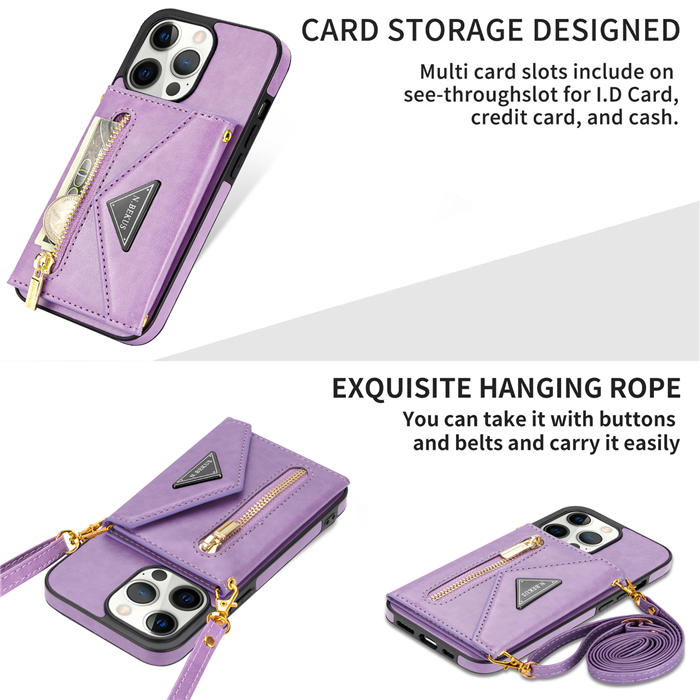 Crossbody Zipper Wallet iPhone 13 Pro Case With Strap