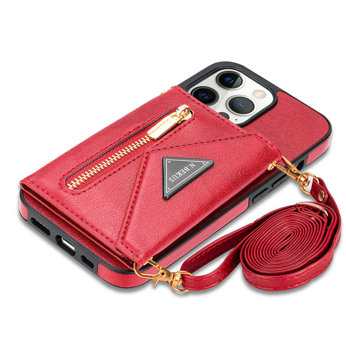 Crossbody Zipper Wallet iPhone 13 Pro Max Case With Strap
