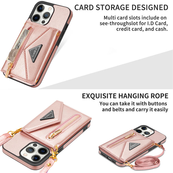 Crossbody Zipper Wallet iPhone 13 Pro Max Case With Strap