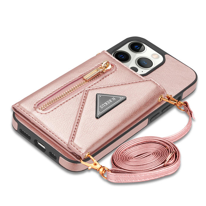 Crossbody Zipper Wallet iPhone 13 Pro Case With Strap