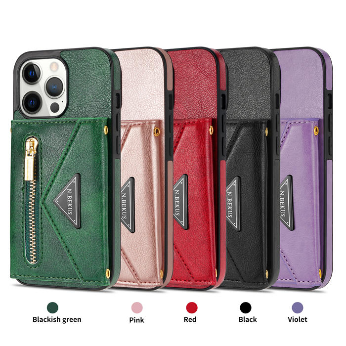 Crossbody Zipper Wallet iPhone 13 Pro Max Case With Strap