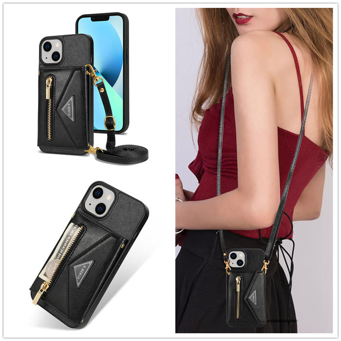 Crossbody Zipper Wallet iPhone 14 Case With Strap